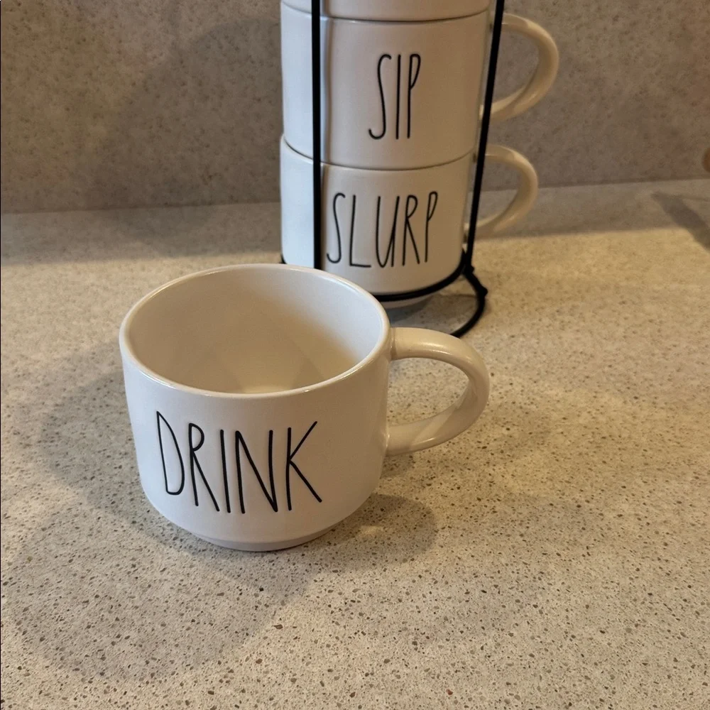 Rae Dunn Stackable White Mug Set with Stand - Picture 7 of 8